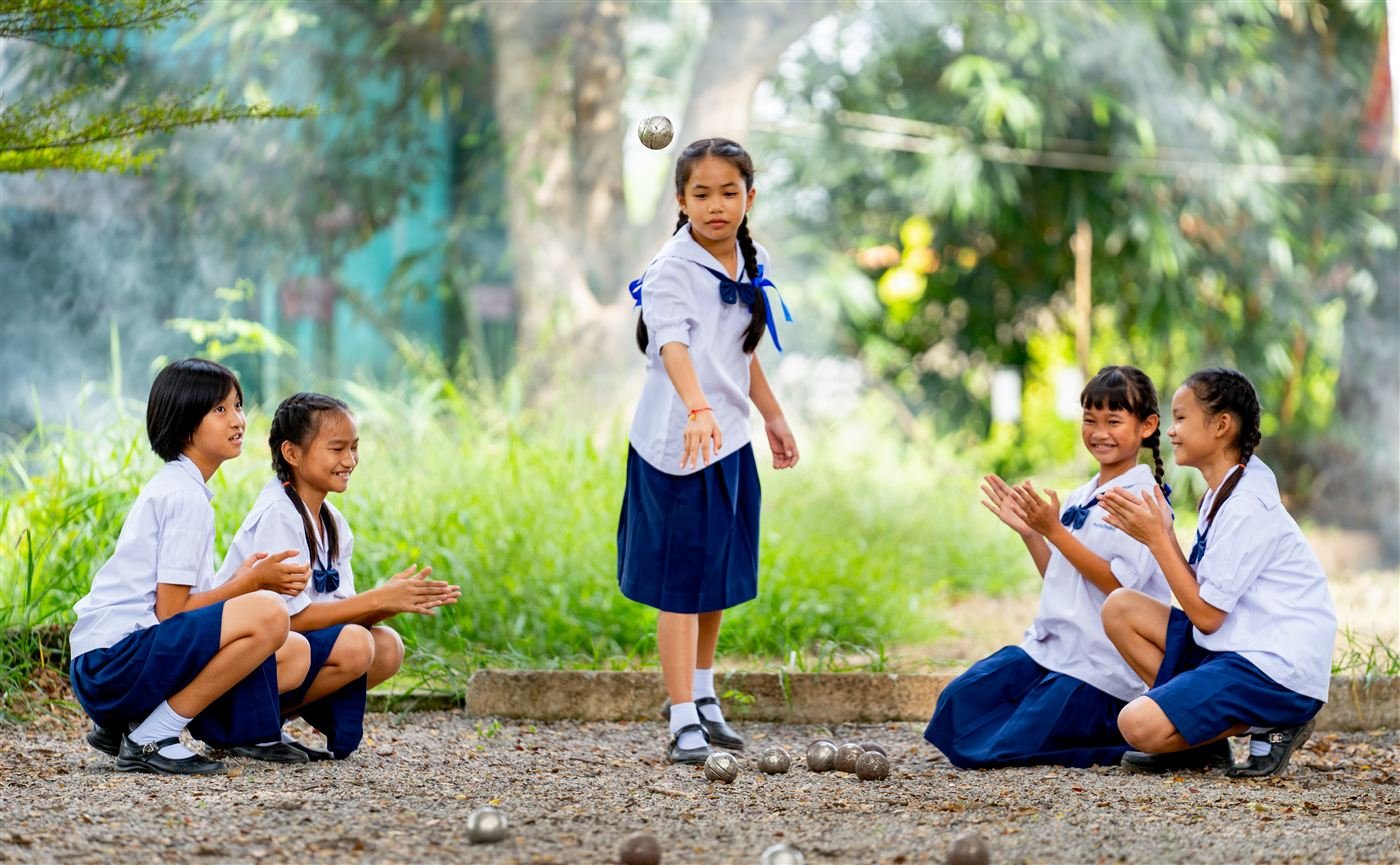 Girls playing outdoor games