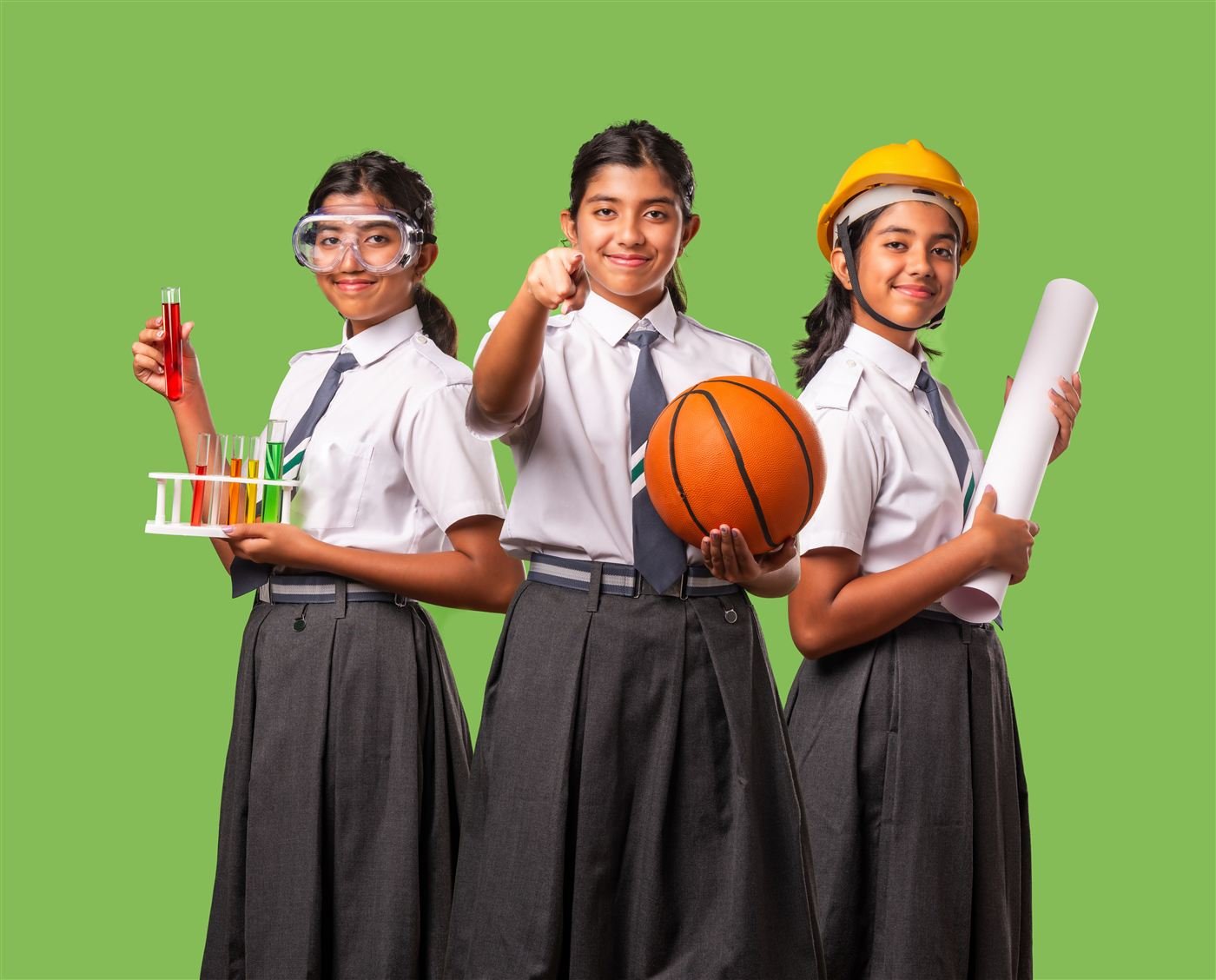 Girls representing STEM and sports